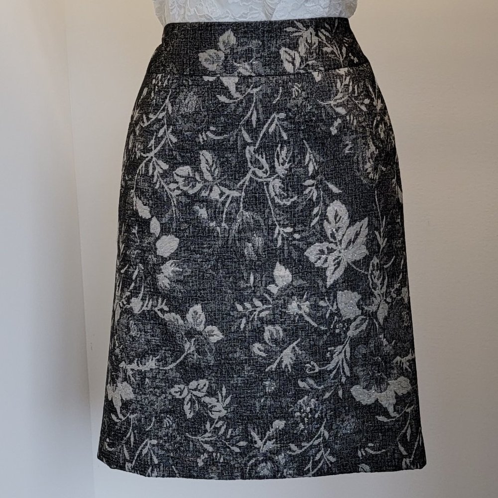 Ann Taylor Cream Silver Metallic Floral Soft Brocade Skirt SZ: 4P